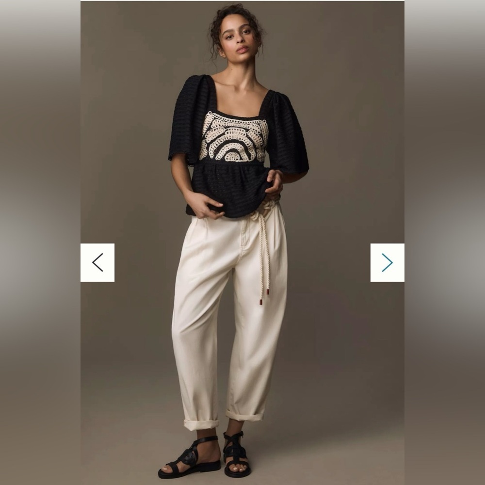 Sarah Hann x Anthropologie womens flutter sleeve crochet top size XL